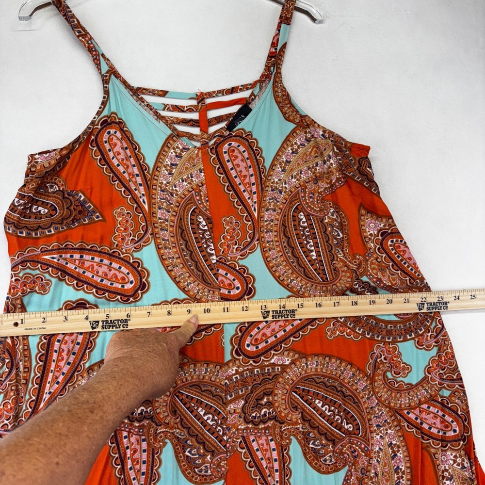 MSK Paisley Jumpsuit Women Large Orange Turquoise Wide Leg Handkerchief Hem New - Picture 5 of 11